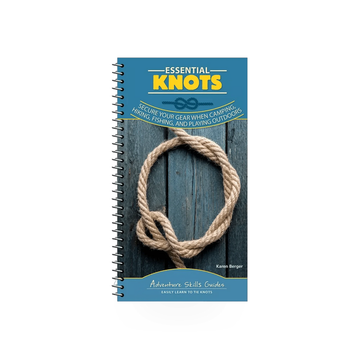 AdventureKeen Essential Knots Adventure Skill Guide, showing illustrated step-by-step knot tying instructions on a printed publication