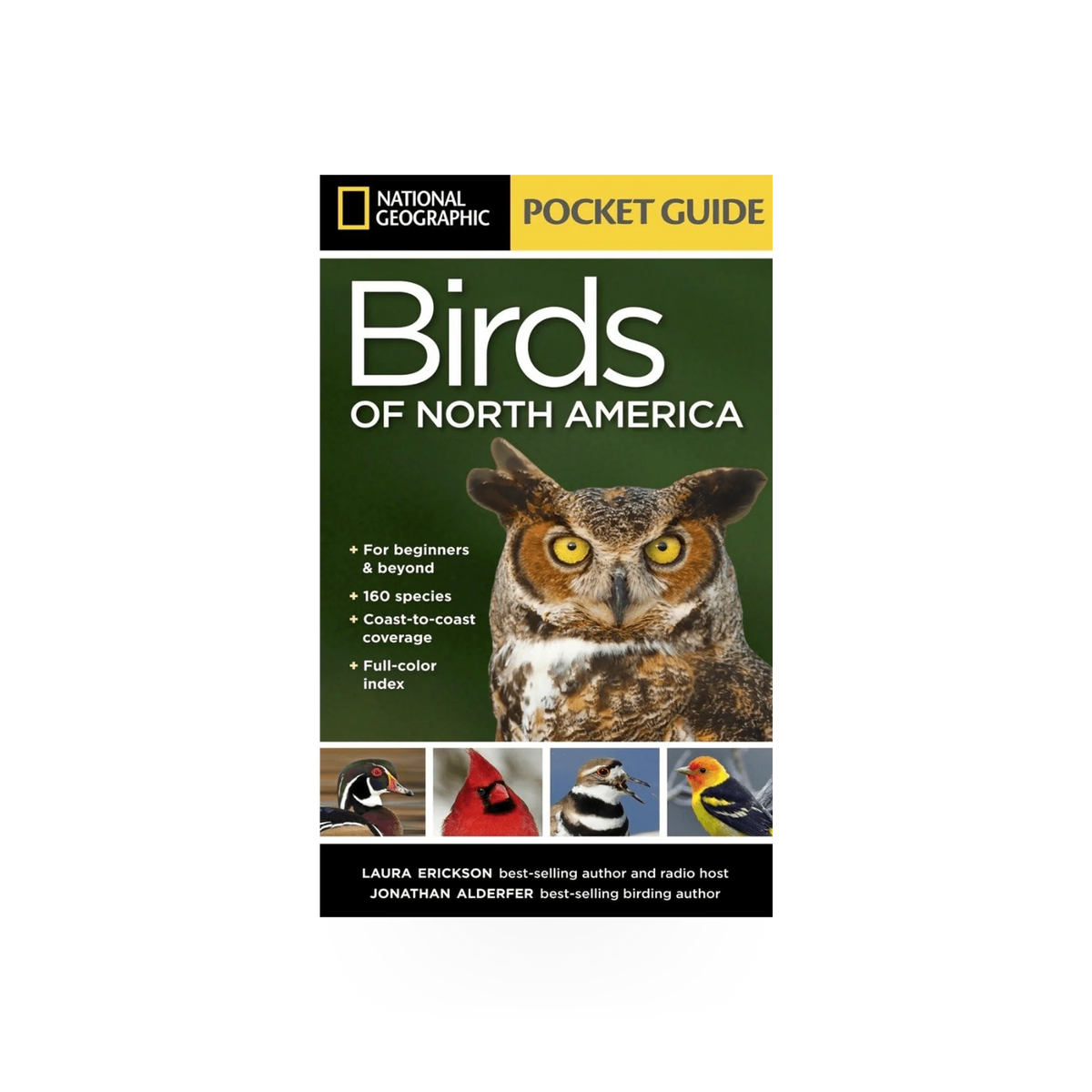 Nat Geo Pocket Birds of North America guide by Penguin Random House, featuring colorful illustrations of various bird species.