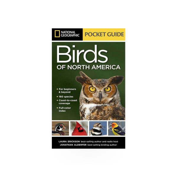 Nat Geo Pocket Birds of North America guide by Penguin Random House, featuring colorful illustrations of various bird species.