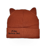 Yellow knit beanie hat with fox design by Julie + Joe, featuring a cozy, stylish winter accessory with a playful fox motif.
