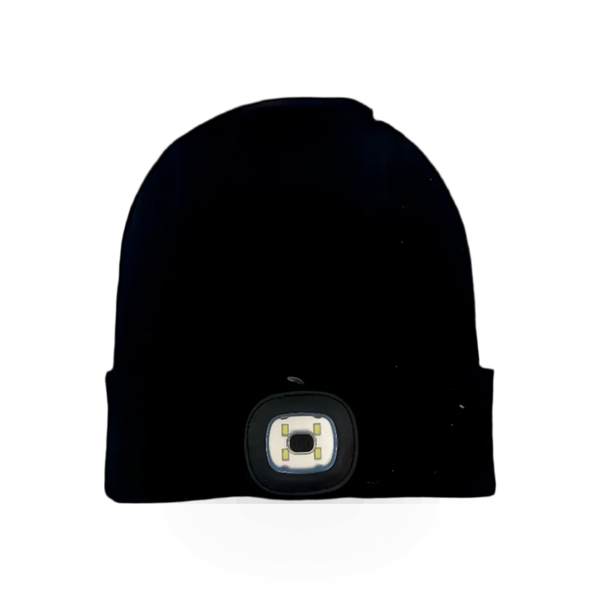 DM Merch Night Scout LED Beanie hat with built-in LED lights, designed for visibility and warmth in low-light conditions.