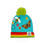 Pollinator Beanie hat by Haywood Studios Inc., featuring a colorful floral design and cozy knit fabric for cold weather wear.