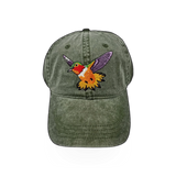 Eco Wear rufous hummingbird themed hat featuring a colorful hummingbird design on a casual cap.