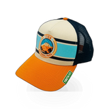 American Needle YTH Sinclair orange and navy themed hat with adjustable strap and bold color blocking.