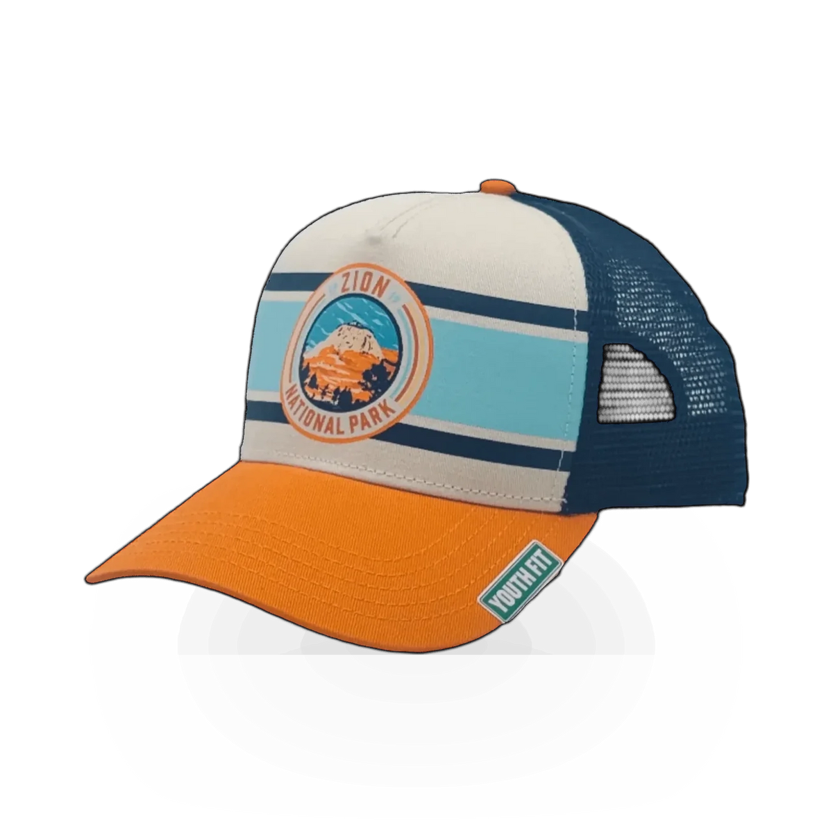 American Needle Yth Sinclair orange and navy themed hat with bold color blocks and adjustable strap.