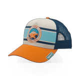 American Needle Yth Sinclair orange and navy themed hat with bold color blocks and adjustable strap.