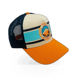 American Needle Yth Sinclair hat in orange and navy with a themed design, featuring a stylish baseball cap style.