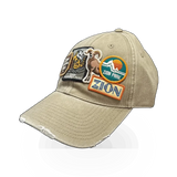 American Needle Zion Iconic Patches hat in khaki color, featuring patch details and a classic baseball cap style.