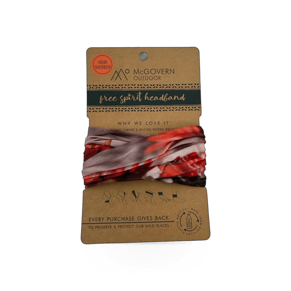 McGovern Maps Indian Paintbrush cloth headband featuring vibrant floral pattern and comfortable elastic fit.