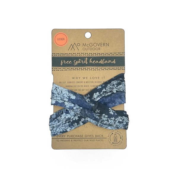 Purple lichen cloth headband by McGovern Maps, featuring a botanical pattern and soft fabric for comfortable wear.
