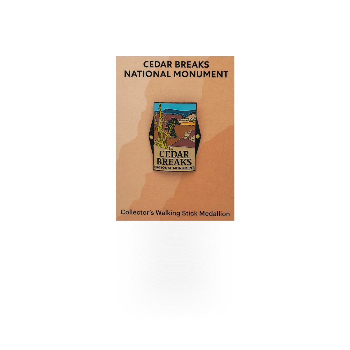 Eagle River Designs cedar-themed hiking stick medallion with CEBR Cedar Breaks design for outdoor enthusiasts.