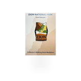 Eagle River Designs hiking stick medallion featuring Zion National Park theme with mountain and nature imagery.