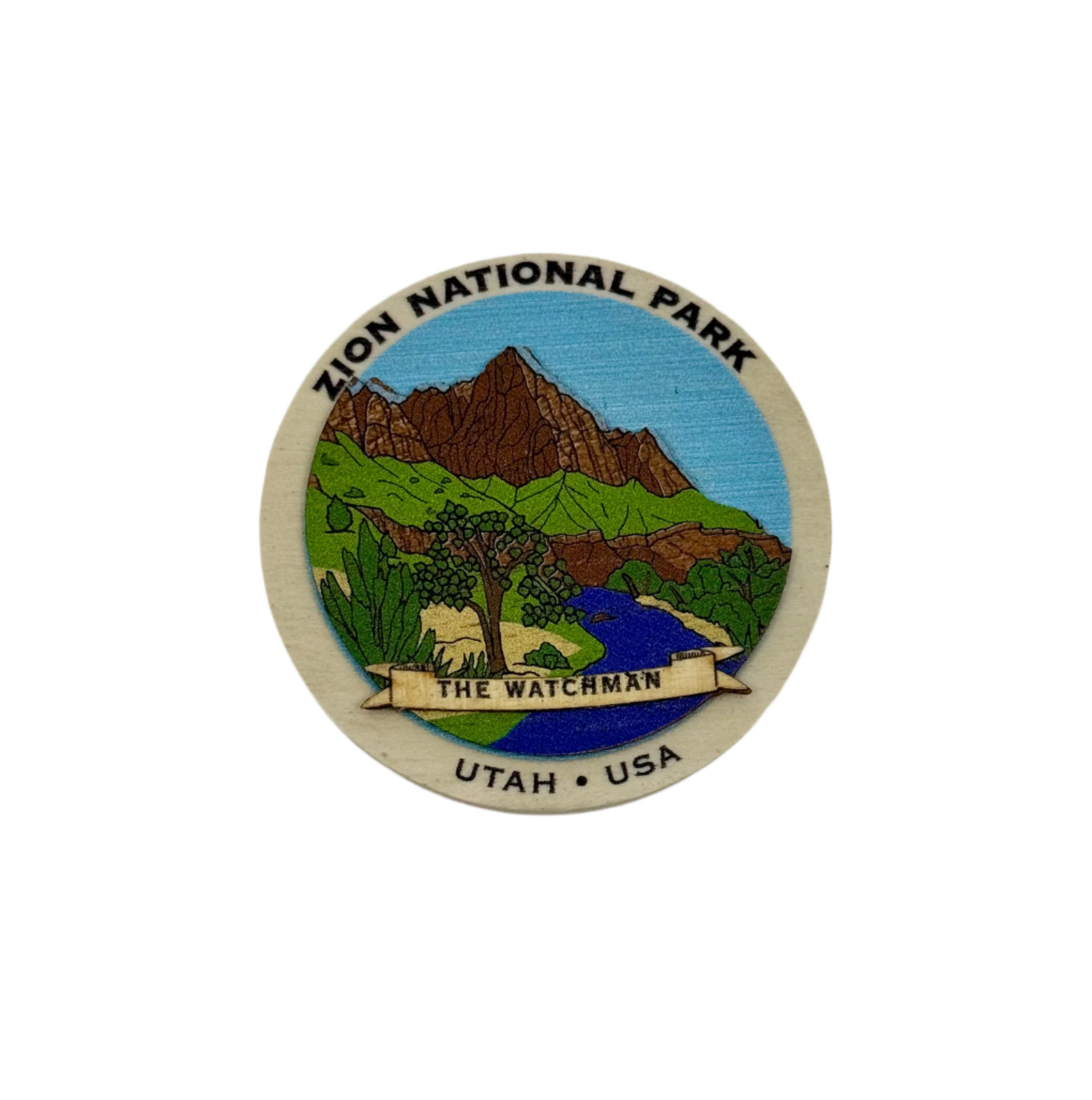 Magnet - Round - Wood Watchman - 93202-RDWM - Zion Natl Park Forever Project