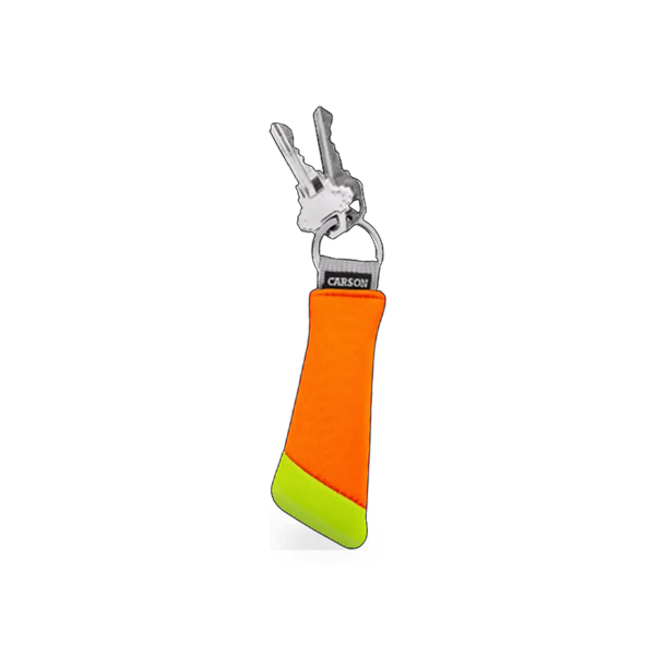 Carson safety floating keychain with bright orange design, ideal for outdoor or water activities.