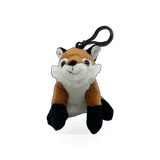Unipak plush fox charm keychain, 3.5-inch soft fox pendant with detailed features, attached to a sturdy keyring.