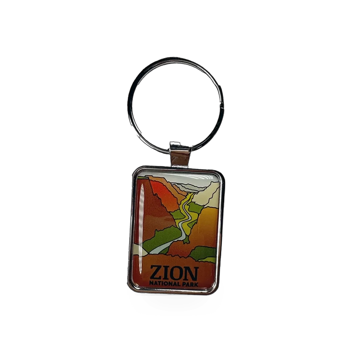 Eagle River Designs Zion Canyon keychain with detailed landscape design featuring rock formations and natural scenery.
