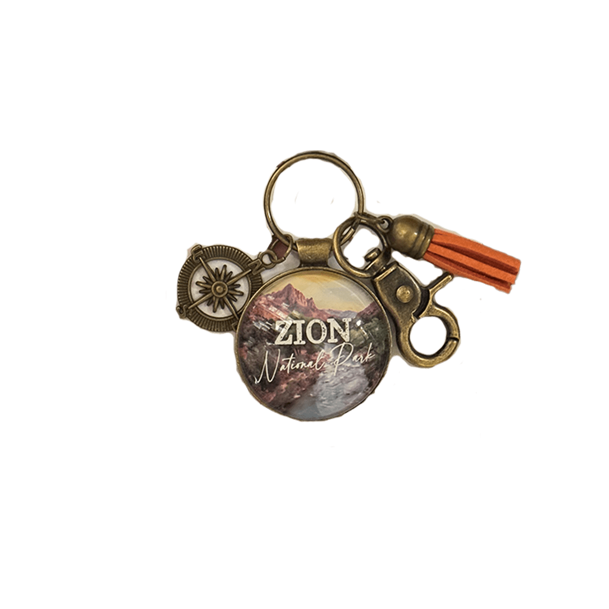 Keychain - Zion Watchman w/ Compass Charm KEY-Z01 - Zion Natl Park Forever Project