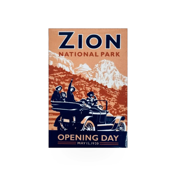 Magnet featuring Opening Zion design by John Clark, showcasing vibrant colors and detailed artwork on a metal surface.
