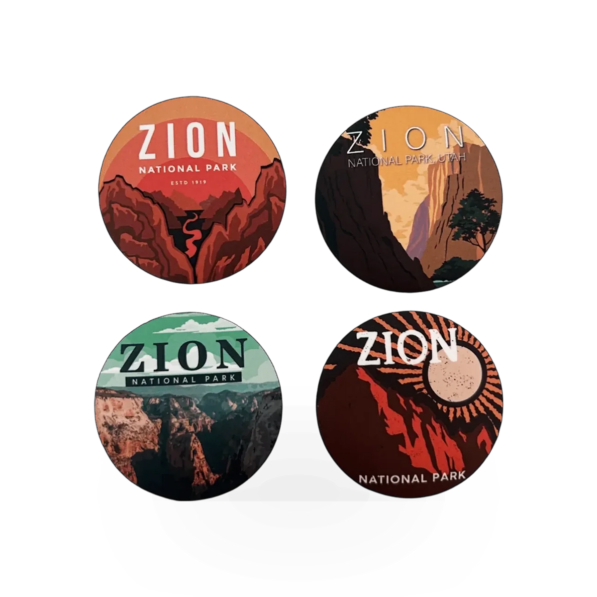 Set of four round Soft Touch Zion magnets by Better Magnets, featuring smooth, matte finish and compact size.