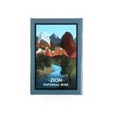 Eagle River Designs Zion National Park composite magnet featuring scenic landscape and park emblem.