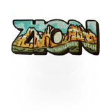 Eagle River Designs Zion Word Patch magnet featuring a colorful embroidered patch with the word "Zion" on a magnetic backing.