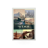Lantern Press Utah Parks Badge magnet featuring a colorful design of Utah national parks, ideal for fridge or display.