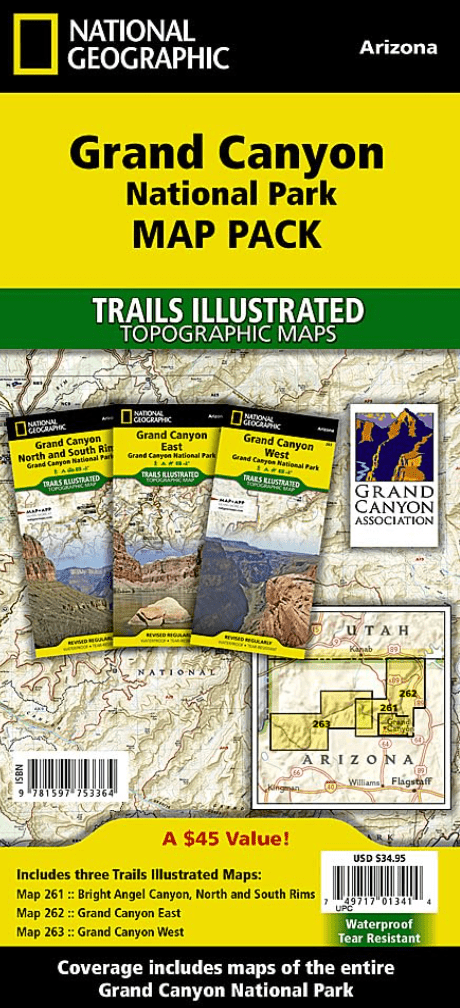 Detailed National Geographic Maps of the Grand Canyon, topographic map with detailed terrain and trail information.