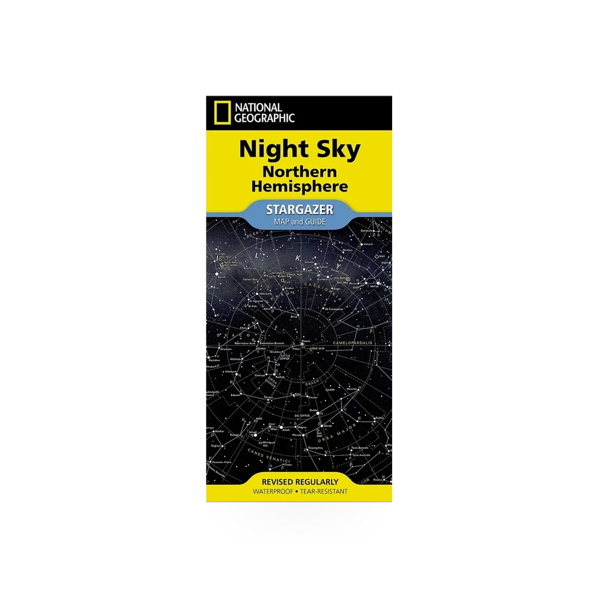 National Geographic Maps Night Sky map showing constellations and celestial bodies on a detailed star chart.