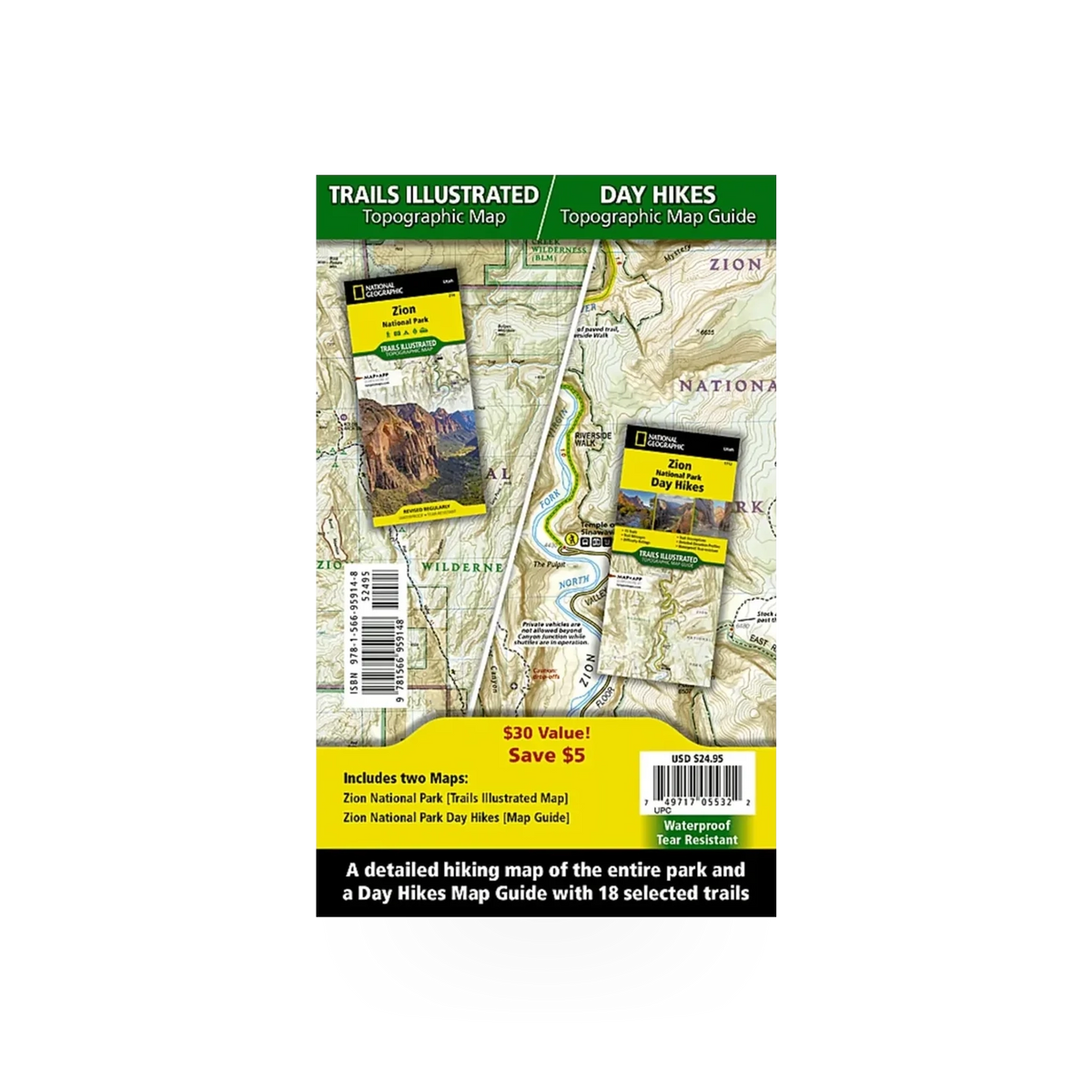 National Geographic Maps Zion National Park & Day Hikes bundle map, detailed guide for Zion NP outdoor trails and scenic routes.