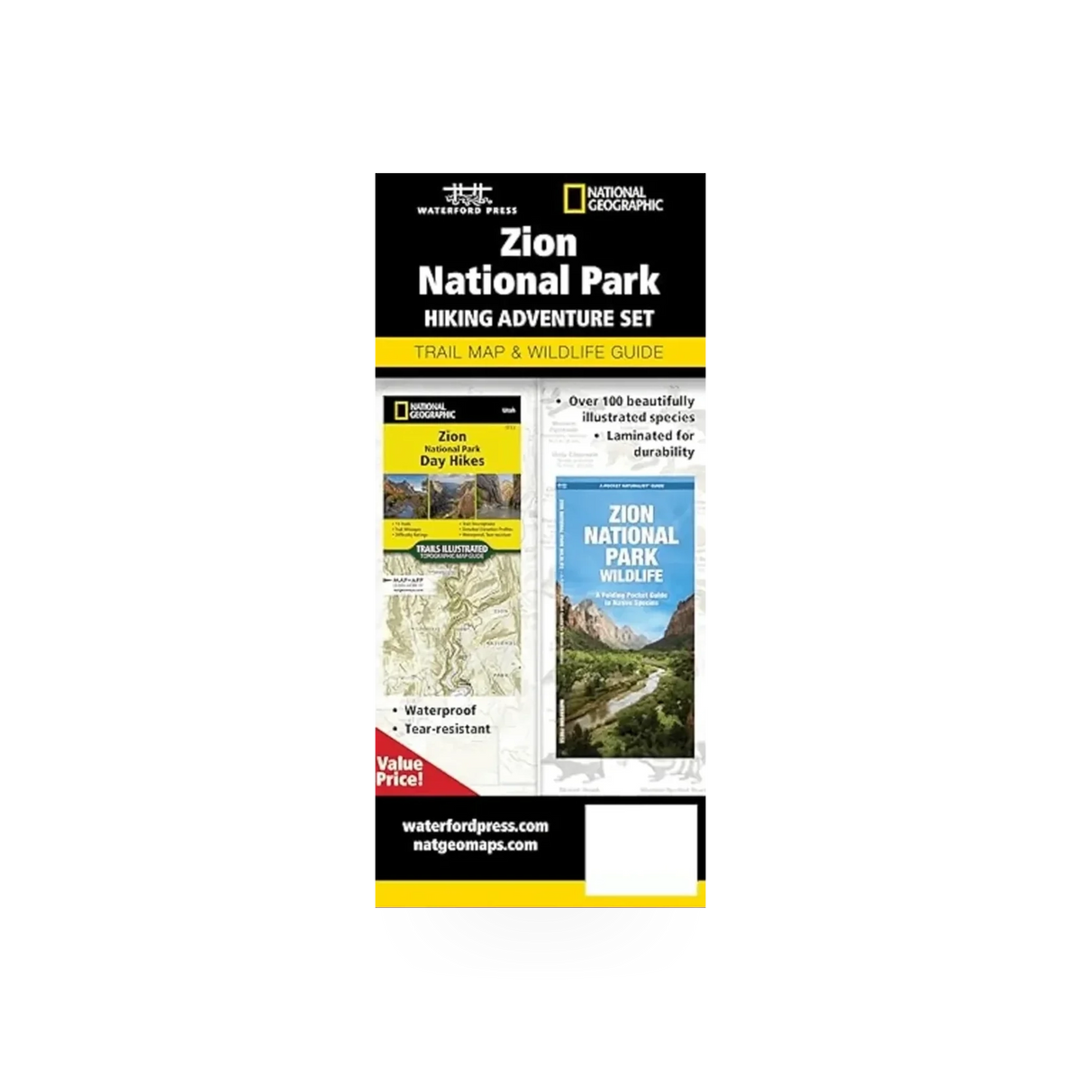 Zion National Park hiking adventure guide map set by Simon & Schuster with detailed trail routes and scenic views.