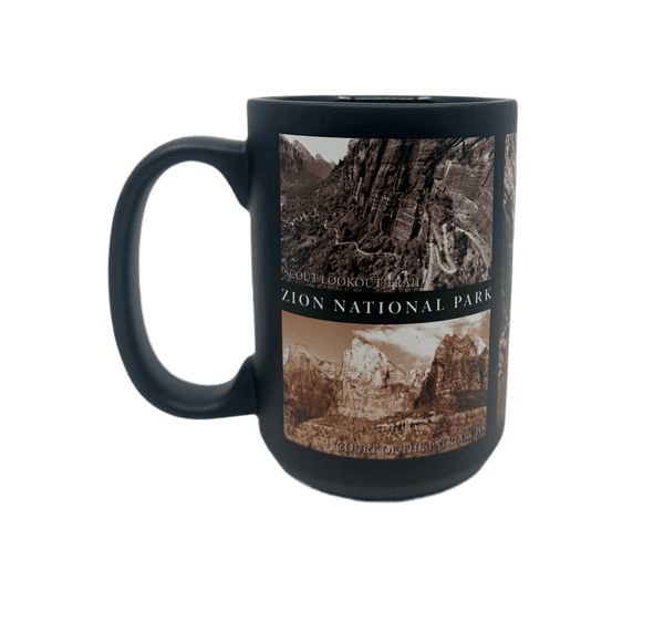 Keezer Sportswear Zion Icons themed ceramic mug featuring distinctive Zion National Park graphics and symbols.