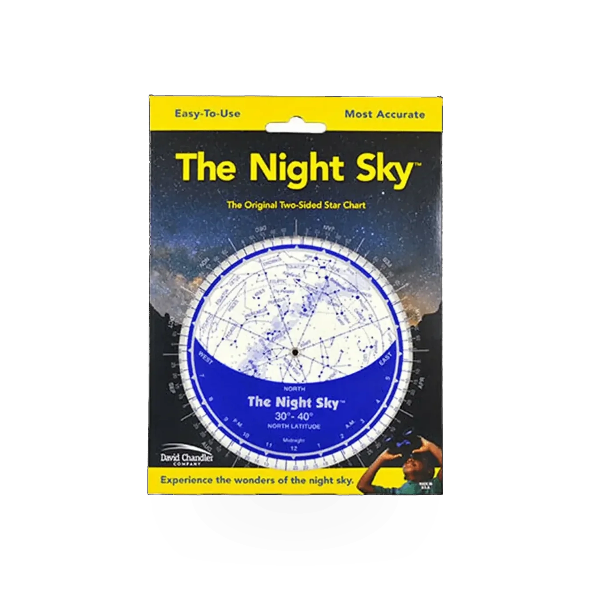 Night Sky Planisphere by David Chandler Company, Inc. showing star charts and celestial map on a dark background.