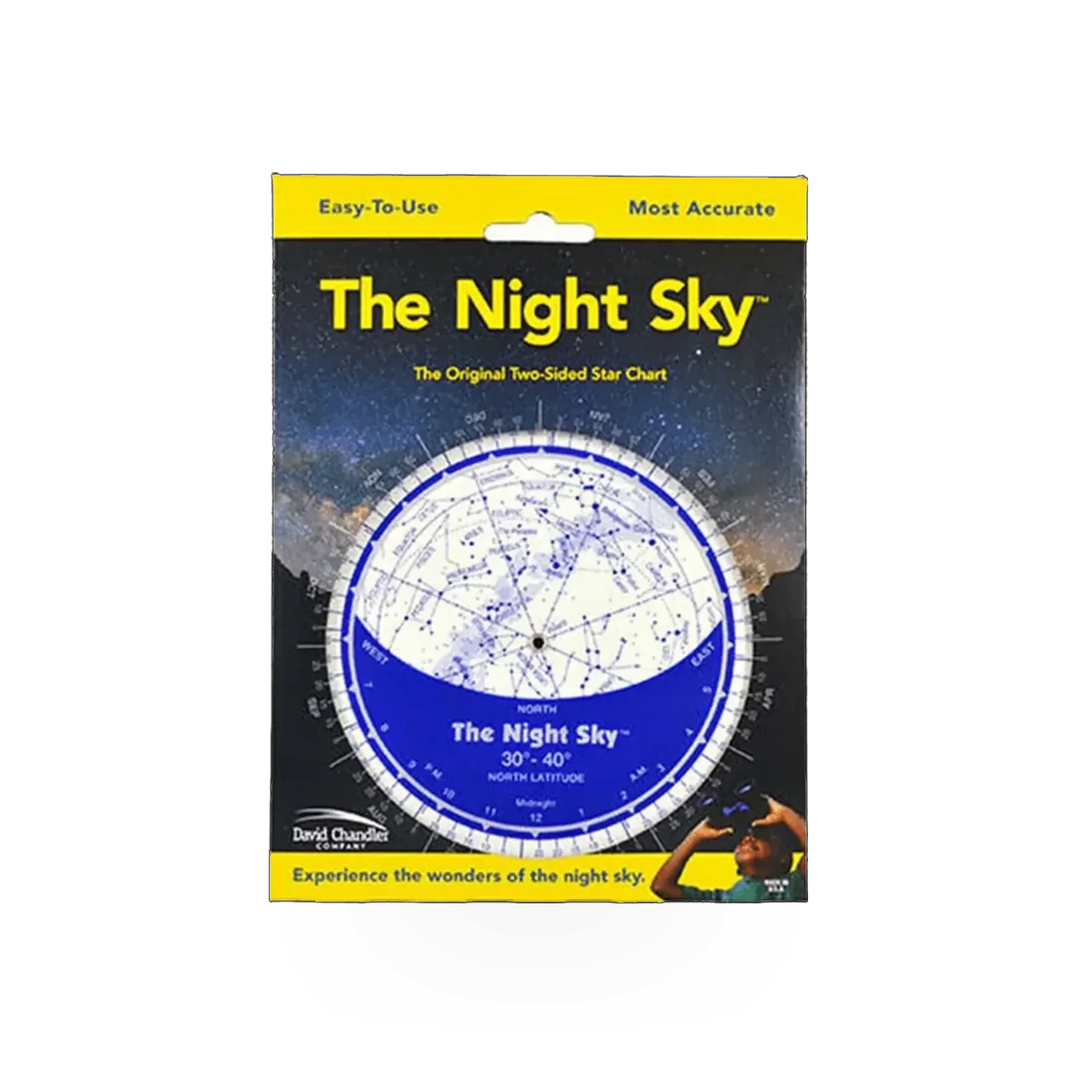 Night Sky Planisphere by David Chandler Company, Inc. showing star charts and celestial map on a dark background.