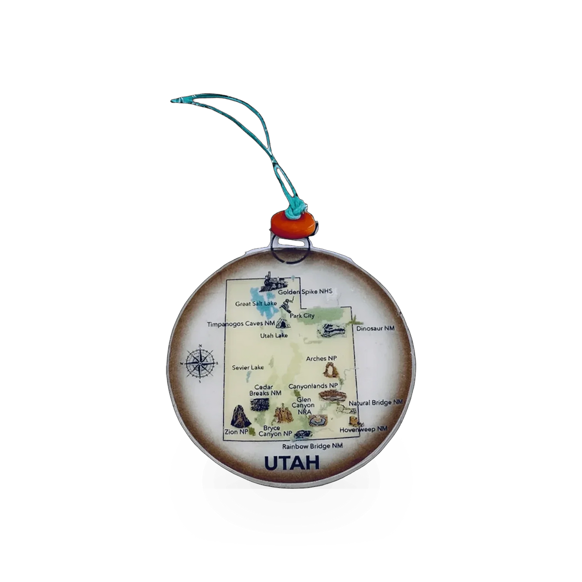 Glass Utah Parks ornament by Pampeana featuring a detailed scenic design of Utah's famous national parks.