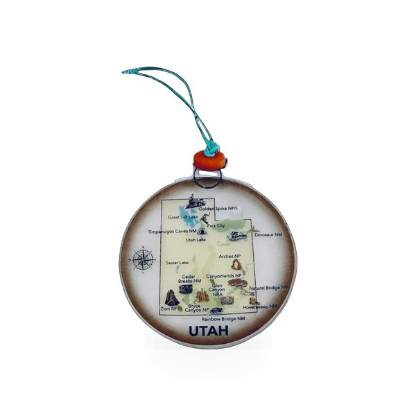 Glass Utah Parks ornament by Pampeana featuring a detailed scenic design of Utah's famous national parks.