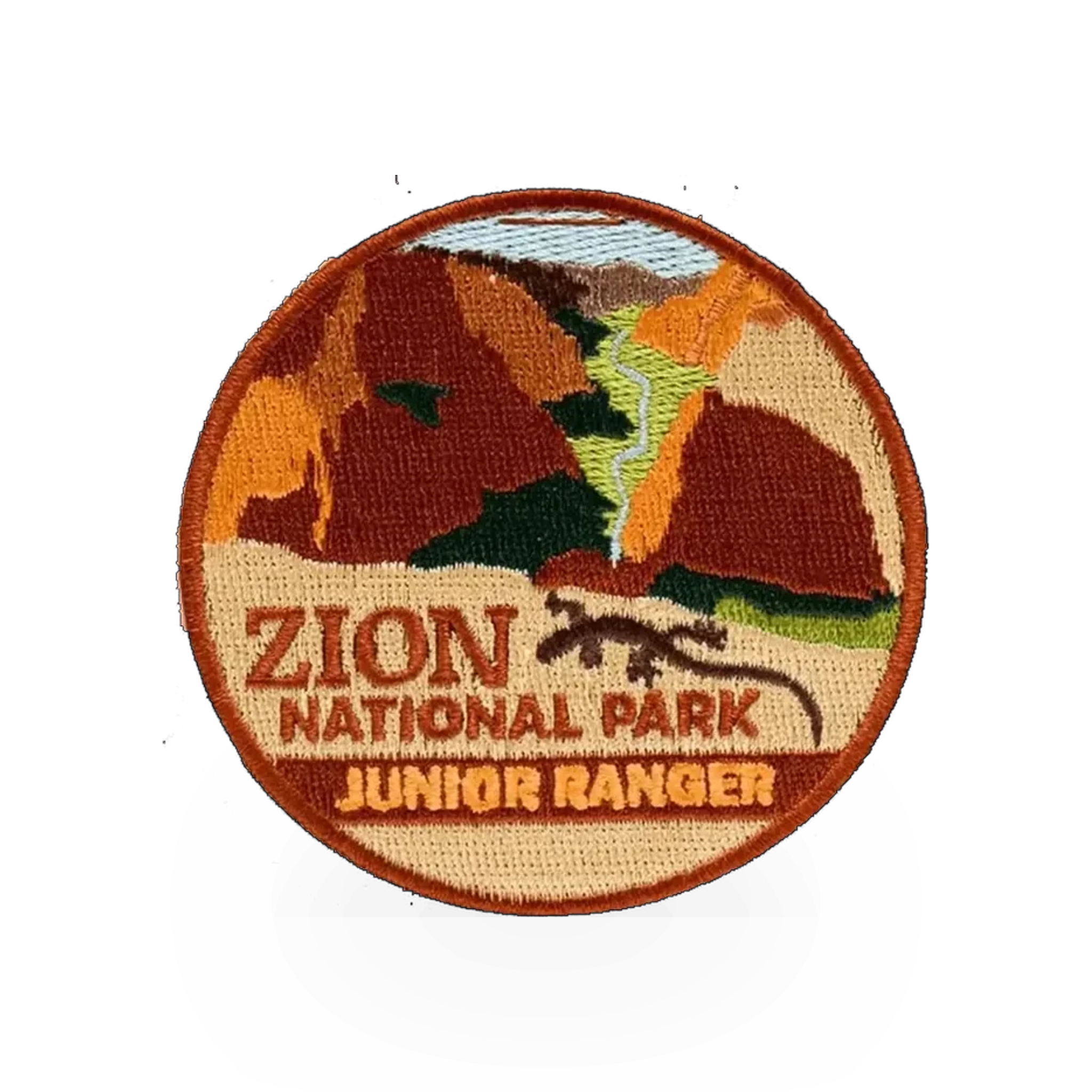 Eagle River Designs Junior Ranger theme patch featuring a colorful embroidered design on a fabric background.