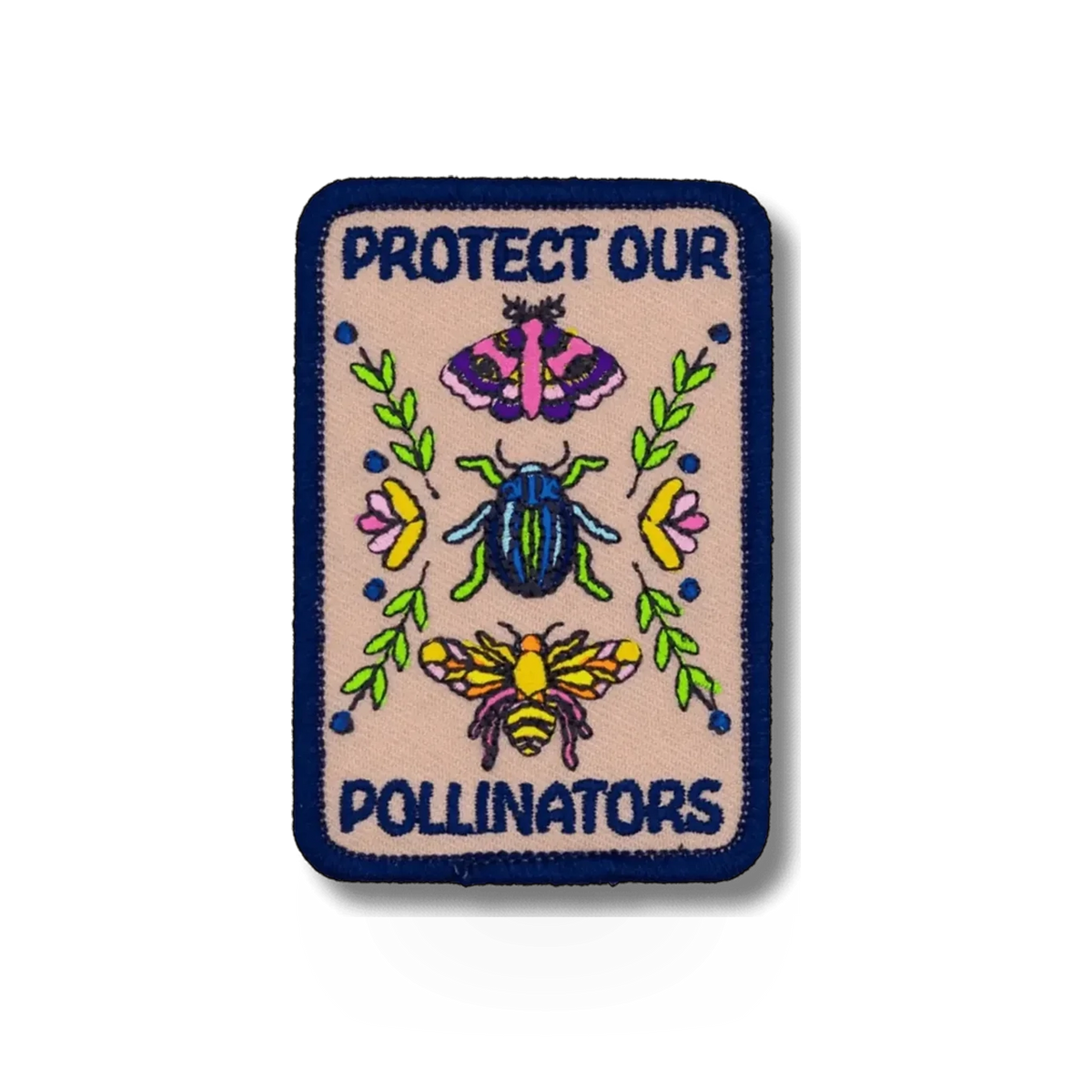 Outpatch Pollinators theme patch featuring colorful bees, butterflies, and flowers on fabric for decorative or crafting use.