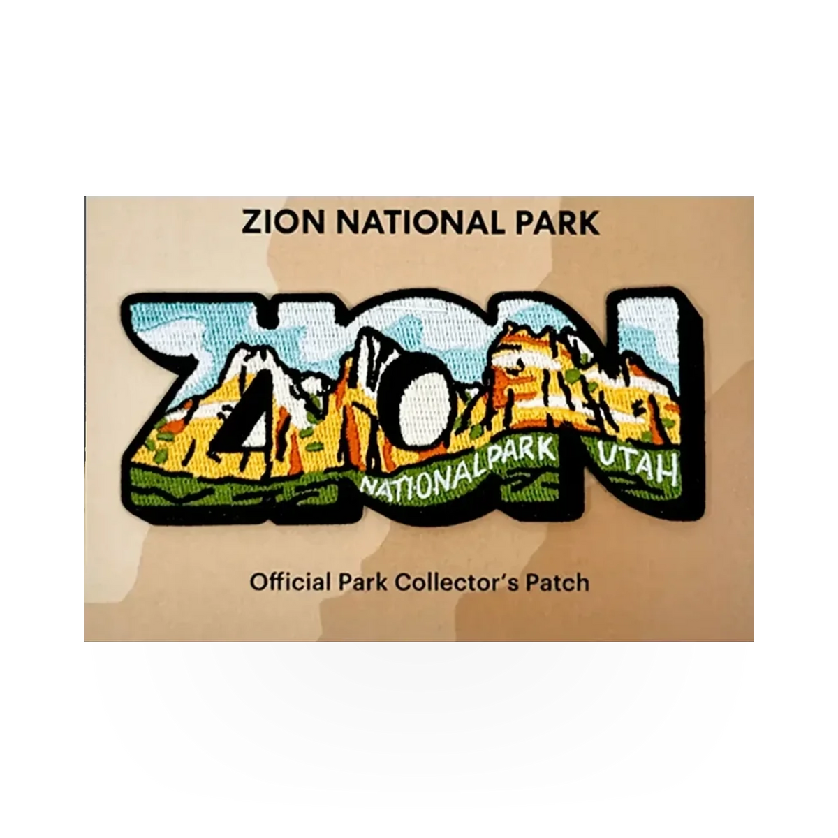 Eagle River Designs Patch - Word Zion, embroidered fabric patch with Zion-themed design for clothing or accessories.