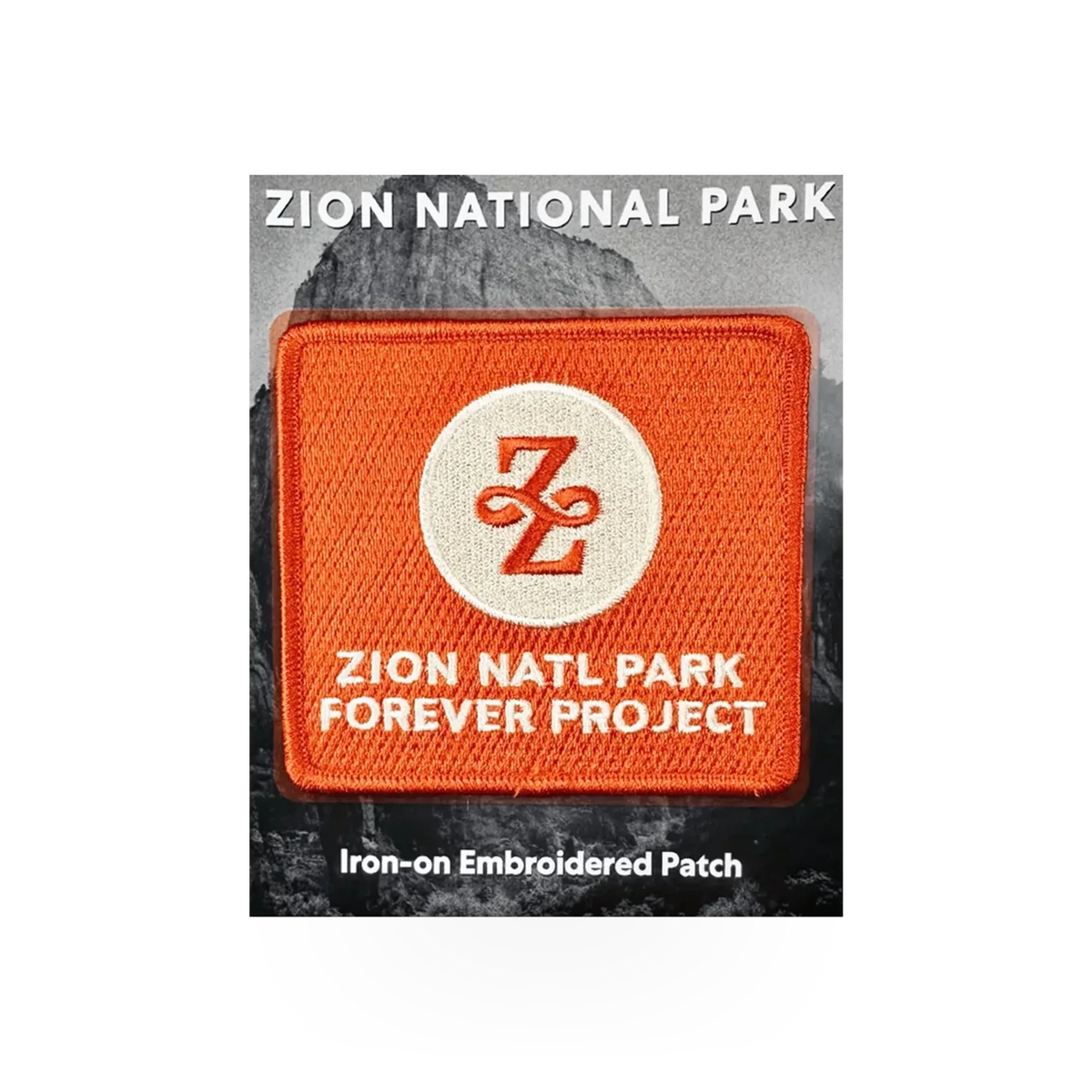 Orange square patch featuring Zion Forever theme by Hogeye, Inc., with detailed embroidered design.
