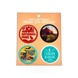 Set of four Zion Mini patches by Impact Photographics, featuring vibrant designs on fabric patches for customization.