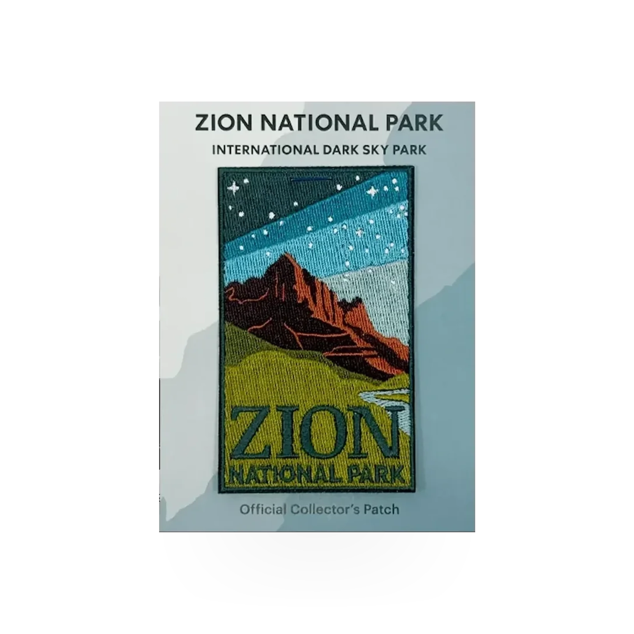 Eagle River Designs Zion National Park Dark Sky theme patch showing a starry night sky and mountainous landscape.
