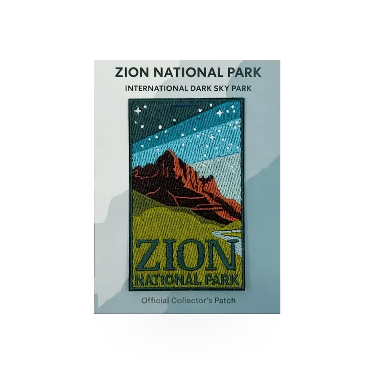 Eagle River Designs Zion National Park Dark Sky theme patch showing a starry night sky and mountainous landscape.