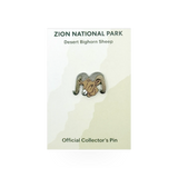 Eagle River Designs Bighorn Sheep Head animal pin with detailed metal craftsmanship, perfect for nature or animal-themed accessories.