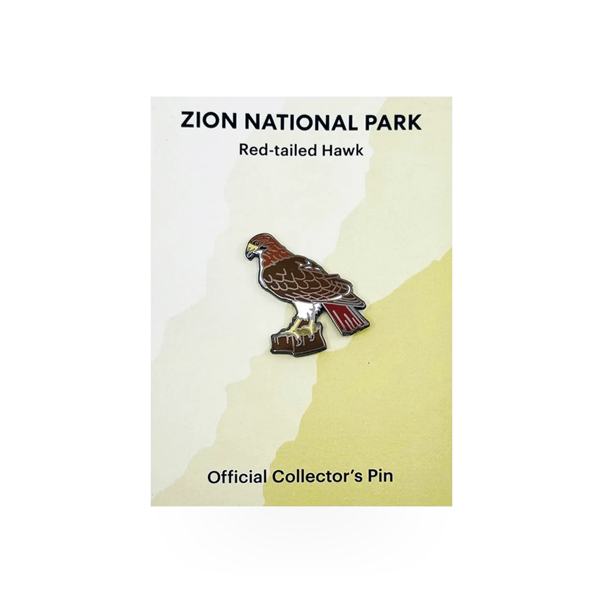 Red-tailed hawk themed pin by Eagle River Designs featuring a detailed red-tailed hawk illustration.