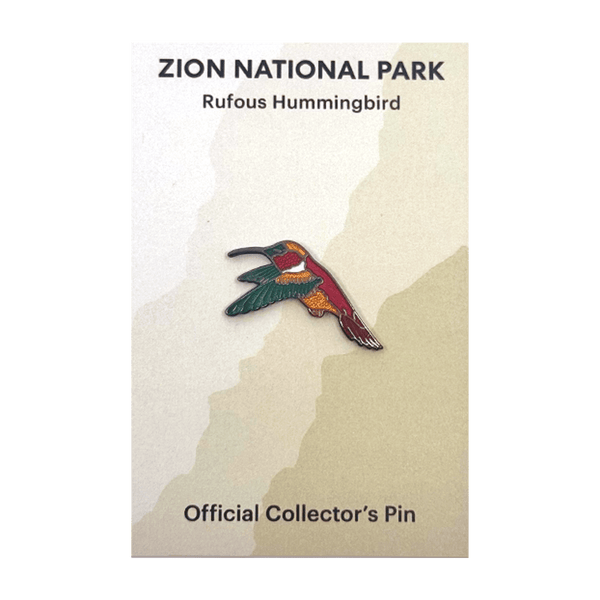 Rufous hummingbird themed pin by Eagle River Designs, featuring detailed animal design on a small decorative pin.