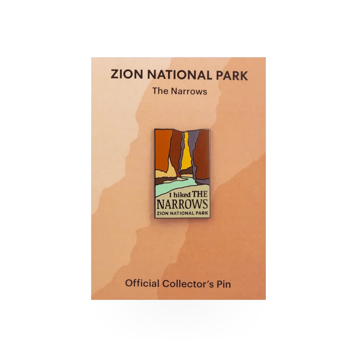Eagle River Designs pin featuring "The Narrows" theme with detailed mountain and river artwork on a metal pin.
