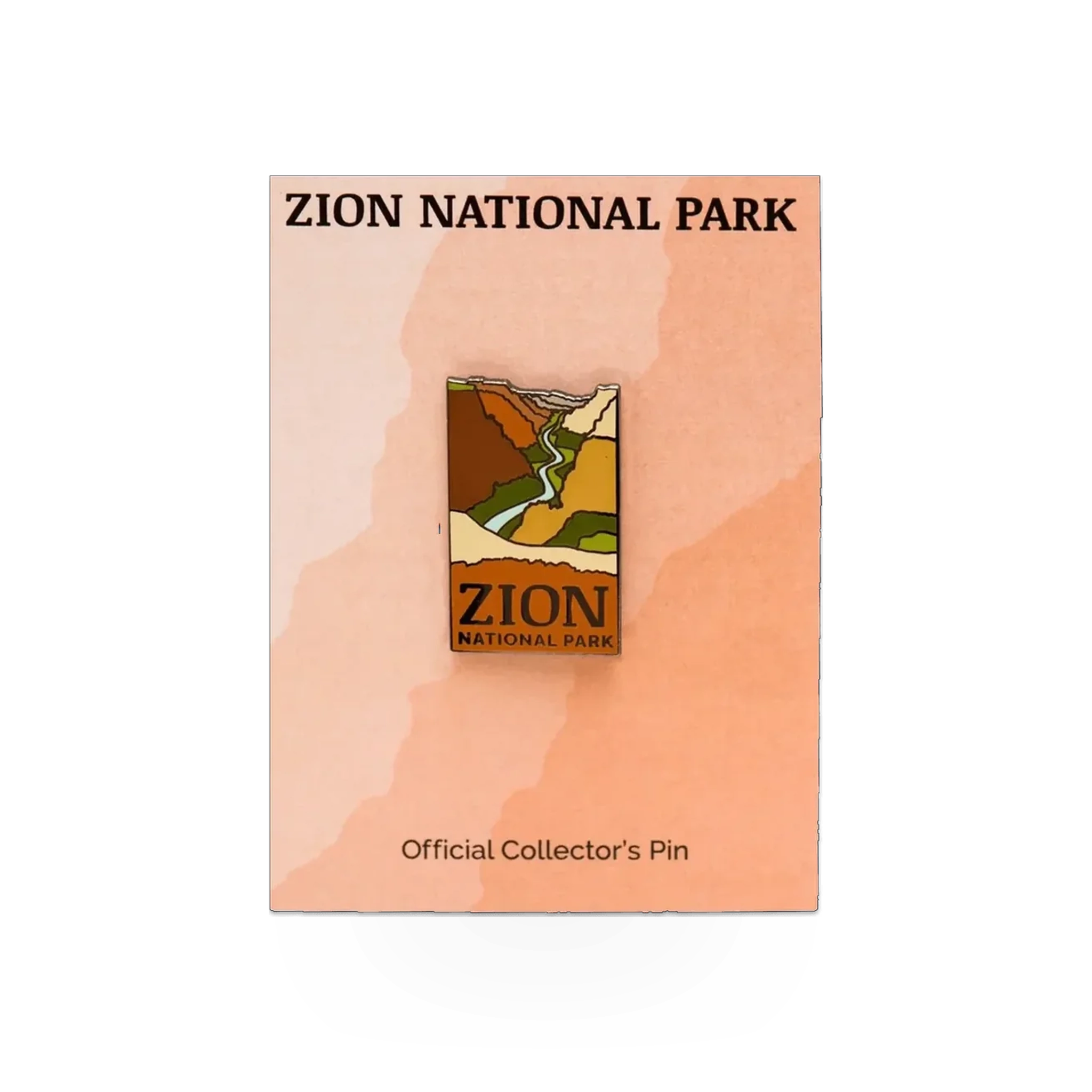 Eagle River Designs Zion National Park themed enamel pin featuring a scenic mountain and park landscape illustration.