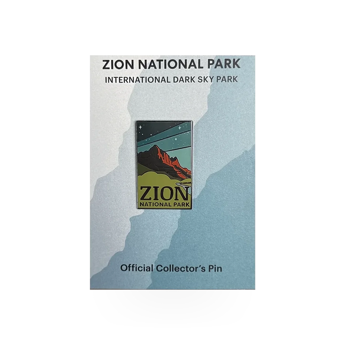 Eagle River Designs Zion National Park Dark Sky theme pin featuring a night sky scene and park landscape.