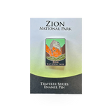Eagle River Designs Zion National Park Traveler theme pin featuring a detailed design of Zion landscape and park symbols.
