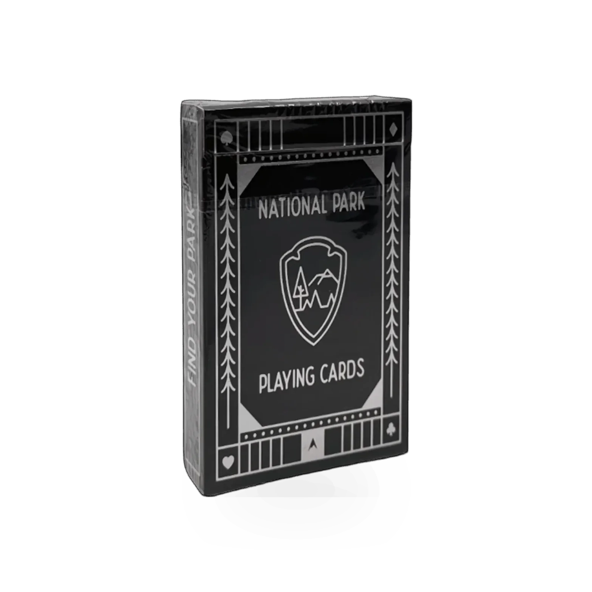 Black and white national park playing cards by Micah Hoang, featuring iconic park images on each card.